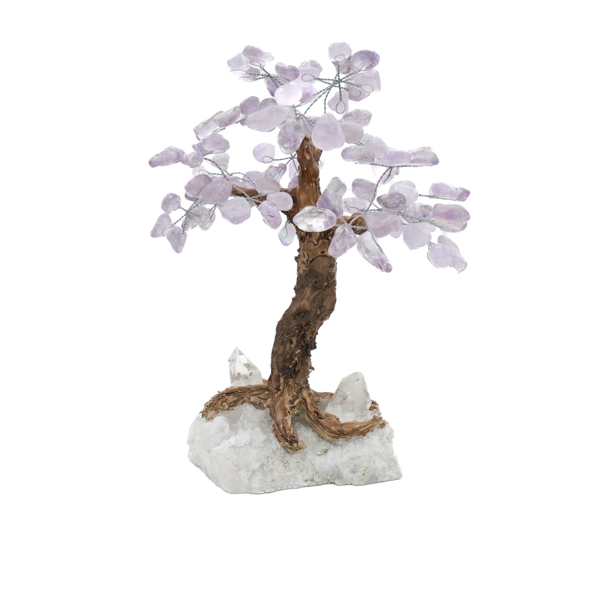 Arbre de vie en Améthyste avec base en cristal de roche